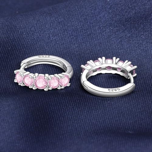 Earrings for Women 925 Sterling Silver Hoop Earring Colorful Cute Fashion Hoop Earrings Graduation Birthday Jewelry Gifts for Women - color: Rhinestone Earrings - Pink