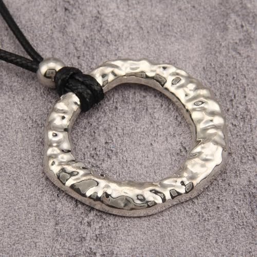 Leather Necklace for Women Vintage Boho Necklaces Black Cord Choker With Pendant Casual Chunky Leather Necklace Trendy - style: Circle Silver Necklace