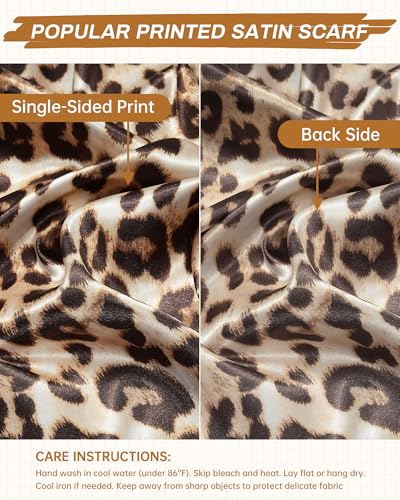 Mesovor 35” Square Head Scarf for Women, 3 Pack Like Silk Satin Headscarf Hair Neck Scarf Top Bandanas for Sleeping - color: Leopard(red/Coffee/Khaki)