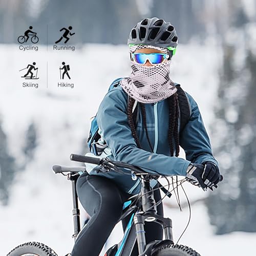 WK IEASON Winter Thermal Fleece Hat Scarf Set for Men Women Warm Windproof Cap Neck Warmer Fleece Beanie Scarf Set for Skiing - color: White/Black Dots