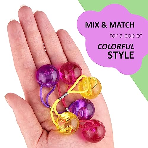 24pc Ponytailers Large Round Ponytail Balls Twin Bead Hair Fun Colorful | Elastics Bright Multicolored Twin Hair Beads Bauble Hair Ties Ponytail Holders, Toddler Kids- Pack - color: Round