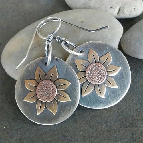 MALOYANVE Sunflower Earrings for Women Trendy Statement Handmade Bohemian Ethnic Vintage Round Teardrop Dangle Earrings Party Birthday Jewelry - color: Circle