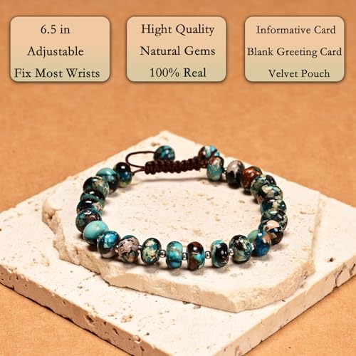 468Handmade Adjustable Natural Gemstone Crystal Bracelet Healing Power Energy Inspirational Gifts with Card for Unisex - color: 11-Imperial Jasper (Auspicious), size: 5x8mm