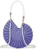 Handmade Crochet Tote Bag Seashell Purse for Women Boho Shell Handbag Crossbody Shoulder Bag Summer Beach Clutch Hobo Handbag - color: Purple
