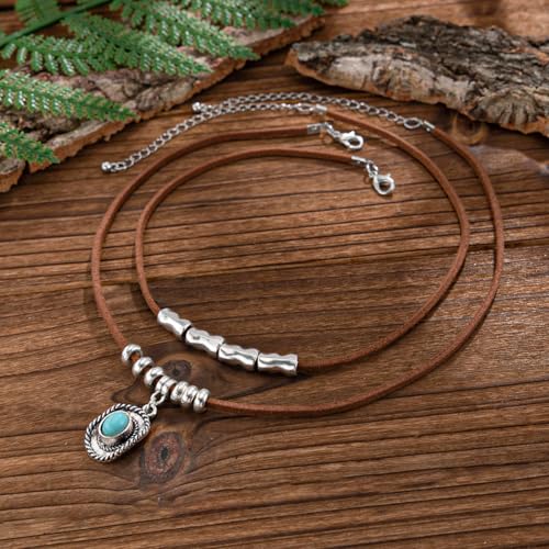 Western Necklaces Boho Layered Charm Necklace for Women Turquoise Beaded Choker Ox-head Pendant Necklace Western Jewelry for Women Cowgirl Accessories - color: Style-E