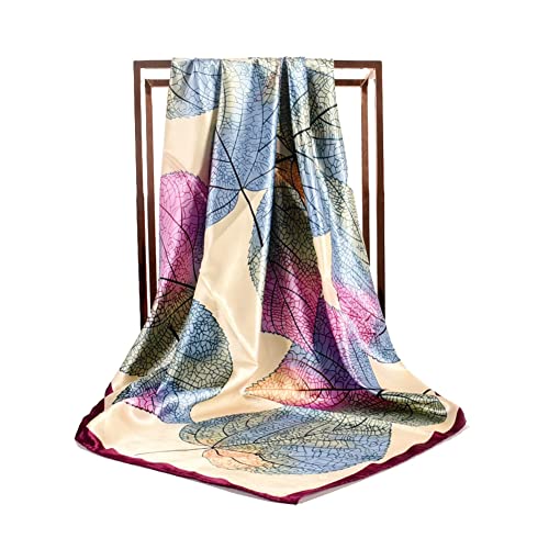 4Pcs Silk Head Scarves for Women Satin Hair Scarf 35”Large Square Bandana Silk Like Neck Scarf Shawl - color: Beige/Red/Purple/Gray