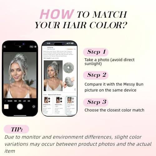 Human Hair Messy Bun Scrunchie Extensions for Women, Real Wavy Curly Ponytail Hair Piece, Lightweight Tousled Fake Buns Stretchy Fluffy Donut Updo, White Mix Black 25g - color: White Mix Black