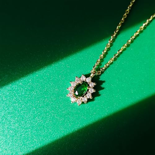Luxval Diamond Pendant Gold Necklace for Women，Dainty 18k Gold Plated Choker Necklaces Simple Gold Jewelry Gifts for Women Girls - color: Gold-Emerald Necklace