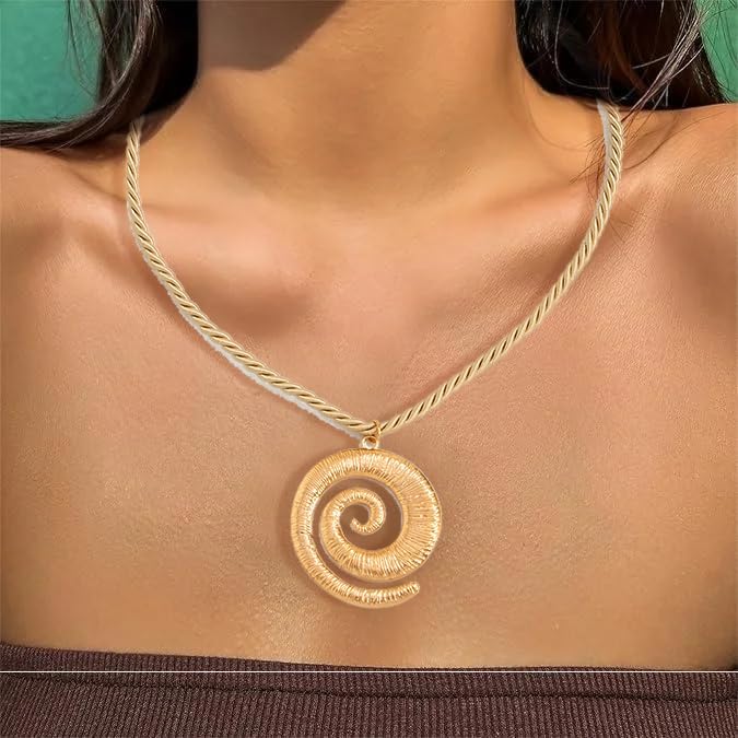 Spiral Necklace Swirl Necklace Statement Surfer Boho Beach Jewelry for Women Coastal Inspired Pendant - color: Gold