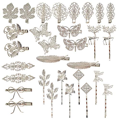 inSowni 30 Pack/15 Pairs Retro Vintage Metal Silver Alligator Hair Clips Barrettes Bobby Pins Leaf Flower Butterfly Accessories for Women Girls
