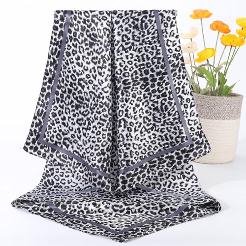 AWAYTR Satin Silk Scarf - Large Hair Bandana, Sleeping Wrap for Women - color: Leopard Print (Black&white)