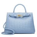 Woven Tote Bag Womens Purse: Vegan Leather Shoulder Handbags - Fashion Summer Beach Tote Bags - Large Travel Totes - color: A8 Medium Light Blue