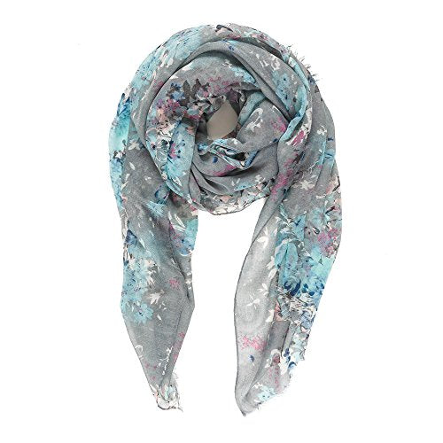MELIFLUOS DESIGNED IN SPAIN Scarf for Women Lightweight Floral Flower Scarves for Summer Fall Shawl Wrap - color: Barcelona Collection 1 - Gray Floral