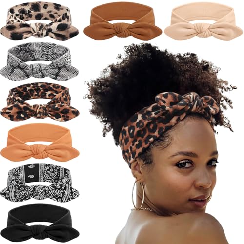 DRESHOW 8 Pack Headbands for Women Yoga Knotted Headbands Elastic Criss Cross Hair Accessories Sports Head Wrap Non Slip - color: 8 Pack: Rabbit Ears Bow A