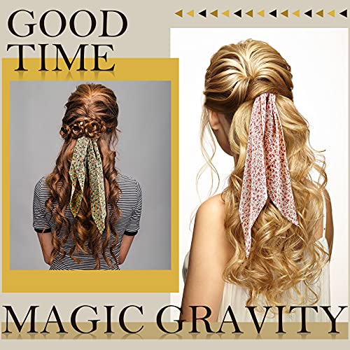 Chuangdi 10 Pcs Hair Scrunchies Hair Scarf with Ribbon Bunny Ears Chiffon Floral Bow Ponytail Holder Boho Elastic Floral Ropes 2 in 1 Vintage Accessories for Women (Ditsy Print) - style: Ditsy Print