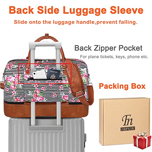 IBFUN Weekender Bags for Women, 21" Weekender Travel Bag, Travel Duffle Bag with Shoe Compartment Carry on Overnight Duffel Bag for Weekend Travel Business Trip, 3PCS - color: B5-Black Stripe