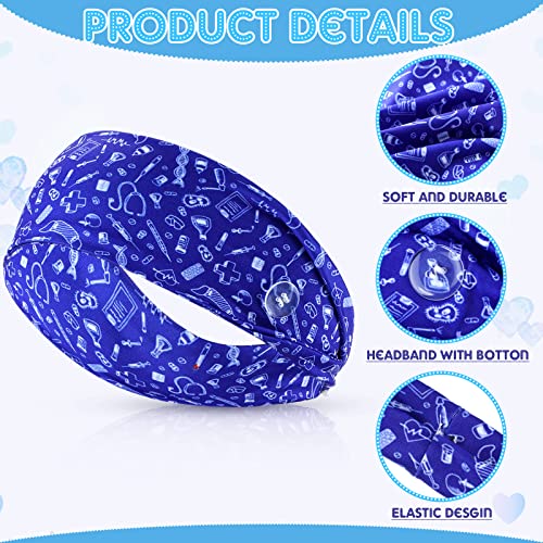 WILLBOND 8 Pieces Nursing Headbands with Buttons for Nurses Doctors Women Face Covering Ear Protection Holder Non Slip Elastic Hair Bands Wide Head Wraps for Spa Yoga Sports Workout (Fresh Patterns)