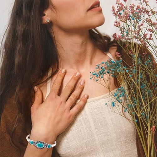 Genuine Turquoise Bracelet Cuff Bracelet for Women Mom 925 Sterling Silver Natural Turquoise Bangles Vintage Bracelet Boho Jewelry for Birthday Christmas Mother's Day Valentine's Day - style: Leaf 2