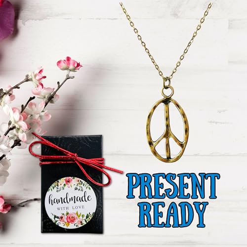 Peace sign earrings peace symbol charm earrings silver or bronze hippie necklace - color: bronze necklace