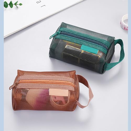 3pcs Portable Square Mesh Storage Bag,Zippered Cosmetic Bag,Small Square Mesh Coin Purse Travel Storage Carry Pouch (Green, Purple, Dark Blue) - color: Green+Purple+Dark Blue