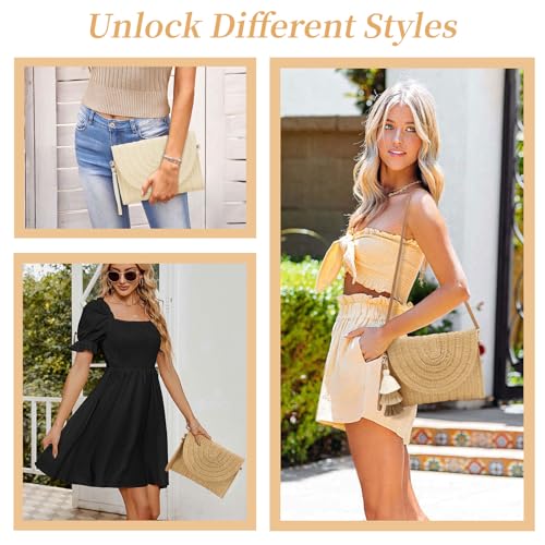Small Straw Purse for Women Summer Clutch Purses Beach Woven Envelope Bag Raffia Shoulder,Straw Crossbody Bag boho - color: Semicircle Brown