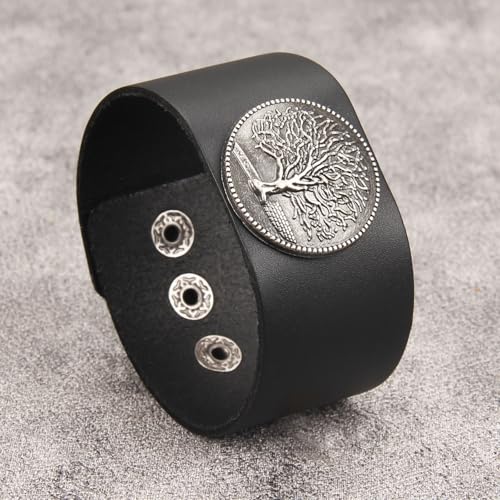 GelConnie Punk Leather Cuff Bracelet Adjustable Straps Wrap Bracelets Arm Armor Cuff Gothic Leather Wristbands for Men, Women - color: MLPB110-Black