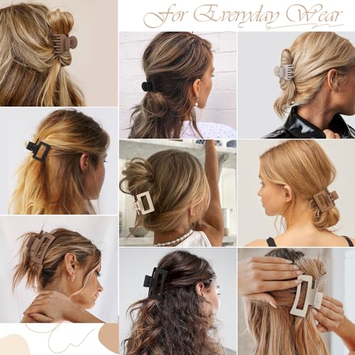 CHANDAT Medium Claw Hair Clips Set for Women - 3 Styles, 9 pcs Rectangle Clips for Thick Hair, Square Clips for Thin Hair - Brown - color: Brown