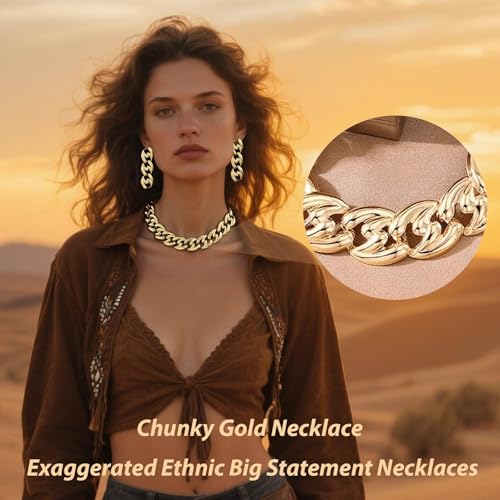 choice of all Chunky Gold Necklace Statement Necklace for Women Punk Chain Thick Gold Choker Jewelry Trendy Birthday Gifts - color: K:Gold Set