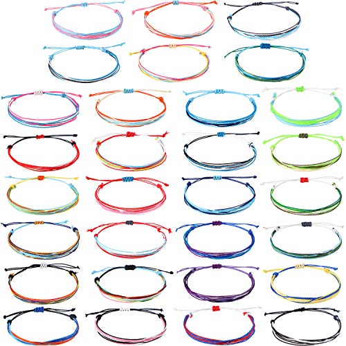 Hicarer 30 Pieces Adjustable Woven Anklets Bracelets Bohemian Braided Rope Bracelets Waterproof Wax Coated Anklets for Women - color: Multicolor