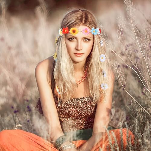 DOCILA Flower Headbands For Women Hippie Floral Hairband Boho Fairy Crown Wedding Parties Outfit Costume Hair Accessories - color: Rainbow