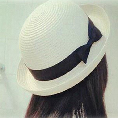 BinaryABC Summer Straw Sun Hat for Women & Kids (Fits Head Circumference 57cm) | Lightweight Bowler Beach Cap for Small Heads,Adjustable & Breathable – Beige