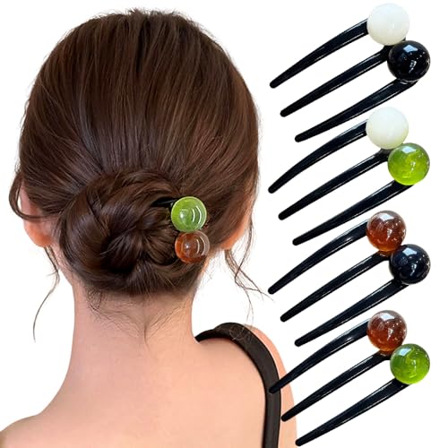 4Pcs U Shaped French Hair Pin 3-fork Hairpins Vintage Pearl Beads Decorative Hair Pins for Women French Pin Plastic Hairpin Womens Fashion Hair Sticks For Bun Hairstyle Updo Accessories