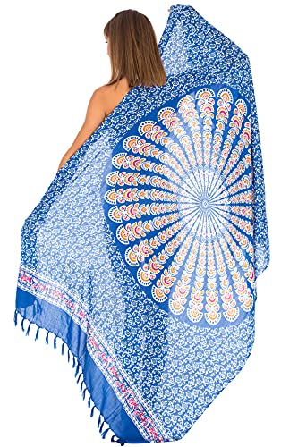 SHU-SHI Sarong Wraps for Women Long Beach Cover ups Pareo Bathing Suit Wrap Skirt Mandala Sarongs Coverup - color: Blue/Orange