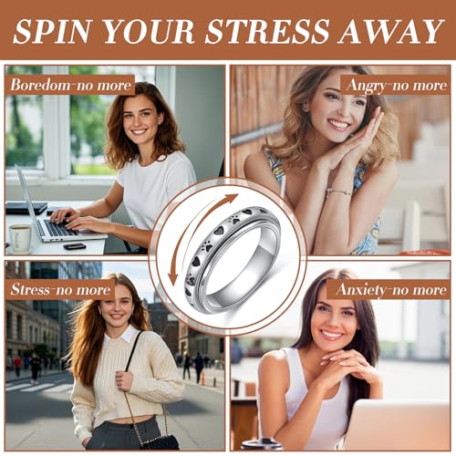 Ladytree Spinner Fidget Ring Sterling Silver Thumb Band for Women Anxiety Ring Platinum Plated Worry Stress Relief Just Breathe Boredom ADHD Autism Rings Boho Jewelry Gift - color: A-pet paw print heart