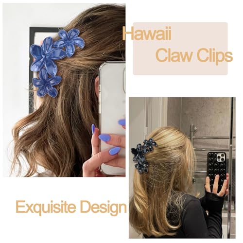 4Pcs Cute Hawaiian Flower Claw Hair Clips for Women Black Plumeria Large Claw Clips for Thick Thin Hair Dark Blue Beach Hair Accessories for Women and Girls - color: 04-Colorful