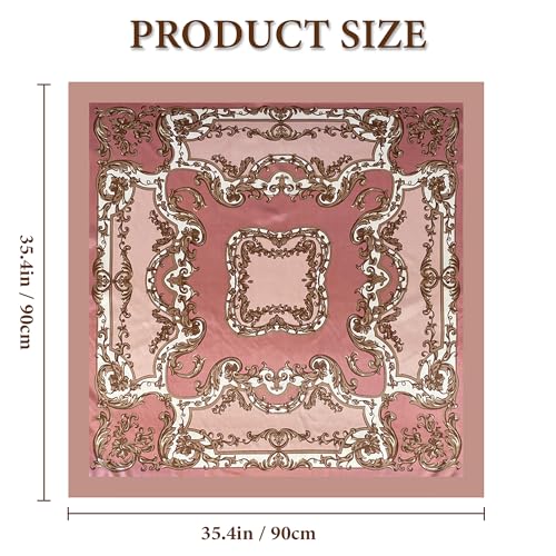 Large Square Head Scarf Bandana - 35" Satin Hair Scarf for Women Like Silk Scarf Fashion Hair Wrapping - color: Baroque Scroll(pink), size: 35IN*35IN
