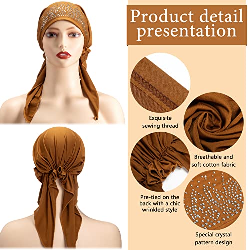 Geyoga 6 Pack Rhinestone Head Scarf for Women, Sequin Pre Tied Head Wraps, Stretchy Turban Cap for Hair Loss & Daily Wear(Elegant Style) - style: Elegant Style
