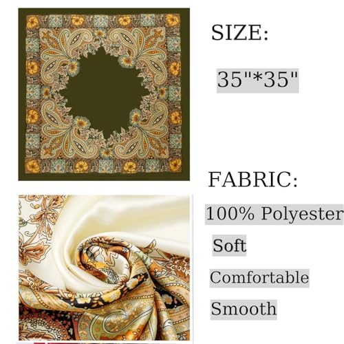 Large Square Head Satin Scarf Silk Feeling Hair Scarf 35"Head Scarves Bandana for Women Headscarfs for Women's Hair - color: C1-green