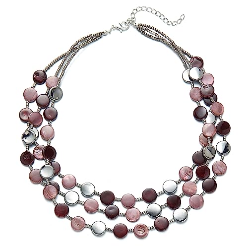 Noessla Layered Beaded Chunky Necklace for Women Boho Two-color Shell Statement Necklace Fashion Collar Costume Jewelry Gifts for Mum - color: Purple