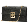 SWEETV CHUNLI Straw Purse Woven Beach Bag Summer Clutch Purse Boho Crossbody Bags for Women Small Raffia Shoulder Bag - color: Black