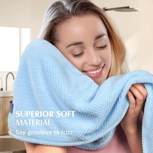 YFONG 3 Pack Large Microfiber Hair Towel Wrap, 30" x 10" Thicker Anti Frizz Quick Dry Hair Towels for Women Long, Curly, Thick Hair, Super Absorbent Hair Turban for Wet Hair (Grey, Pink, Blue) - color: Grey, Pink, Blue