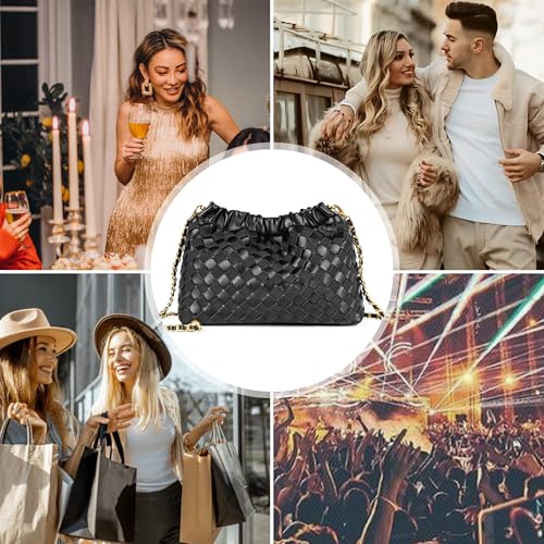 Joryin Woven Women's Crossbody Bag & Evening Purse, Trendy Dumpling Clutch & Hobo Cloud Shoulder Bag Trendy Dumpling Clutch - color: Woven Leather-basalt Black
