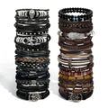 31Pcs Braided Leather Bracelets for Men Women Punk Wrap Wood Beads Bracelets Adjustable Hemp Cords Ethnic Tribal Handmade Wrap Wristband Punk Gothic Evil Eye Skull Skeleton Bracelet