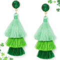 Me&Hz Colorful Layered Tassel Earrings Bohemian Statement Tiered Tassel Big Dangle Drop Earrings for Women Druzy Studs Valentine’s Day Gift - color: Green ombre