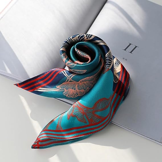 100% Mulberry Silk Neck Scarf 21''x21'' Small Square Hair Scarf for Women Men Lightweight Bandana Envelope Package - color: Floral- Blue Red