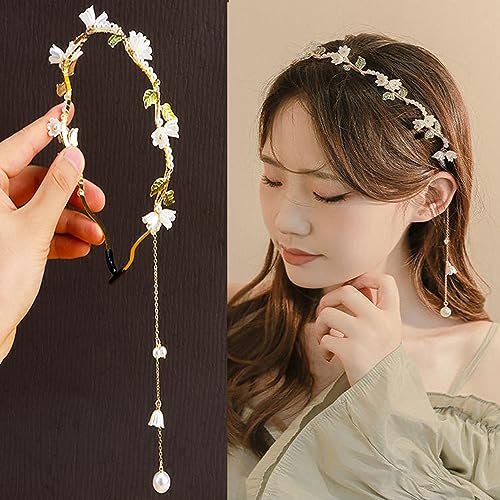 AHONEY Flower Headband for Women Girls Hair Vine Gold Leaf Boho Headband Wedding Fairy Accessories Headpiece Bridal Crown (Floral) - color: Green
