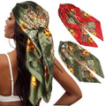 Head Scarf for Women Hair - 2 Pack 35" Square Satin Scarf, Silk Hair Scarf for Women Head Wrap for Sleeping - color: Military Green & Red