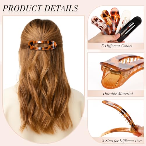15 PCS Flat Hair Clips for Women & Girls, 5 Colors French Flat Claw Clips 3 Sizes Accessories Barrettes for Thin Thick Fine Hair - color: Tortoiseshell colors