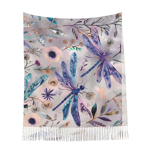 Skull Mushroom Hippie Scarf for Women– Winter Shawl with Tassels, Cozy Wrap for Women’s Festival & Casual Wear - color: Dragonfly Purple
