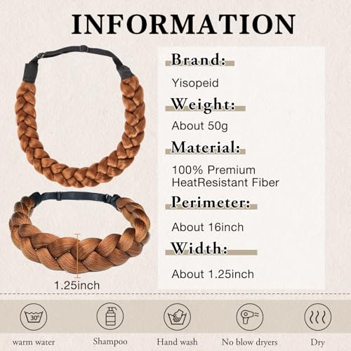 Braided Headbands Hair Piece for Women Synthetic Hair Hoops Head Bands Handmade Braid Hairband Stretch Plaited Hairs Headbands Fashion Hair Accessories - color: 30#-Medium Auburn